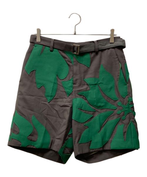 sacai（サカイ）sacai (サカイ) Floral Embroidered Patch Suiting Shorts グレー×グリーン サイズ:SIZE 1の古着・服飾アイテム
