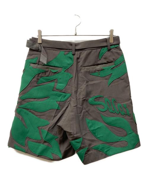 sacai（サカイ）sacai (サカイ) Floral Embroidered Patch Suiting Shorts グレー×グリーン サイズ:SIZE 1の古着・服飾アイテム