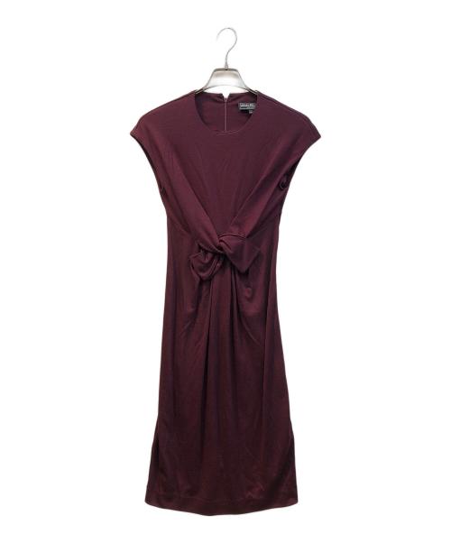 Salvatore Ferragamo（サルヴァトーレ フェラガモ）Salvatore Ferragamo (サルヴァトーレ フェラガモ) フロントリボンワンピース ボルドー サイズ:Mの古着・服飾アイテム