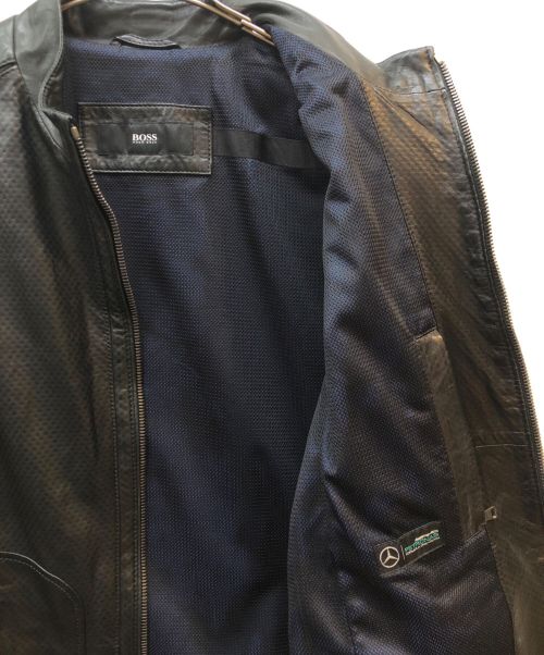 HUGO BOSS（ヒューゴ ボス）HUGO BOSS (ヒューゴ ボス) Mercedes Benz (メルセデスベンツ) シングルライダースレザージャケット ブラック サイズ:Lの古着・服飾アイテム