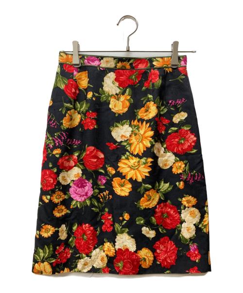 LEONARD（レオナール）LEONARD (レオナール) 大判花柄シルクスカート ブラック×レッド サイズ:64の古着・服飾アイテム