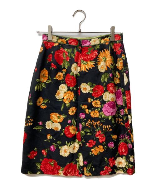 LEONARD（レオナール）LEONARD (レオナール) 大判花柄シルクスカート ブラック×レッド サイズ:64の古着・服飾アイテム