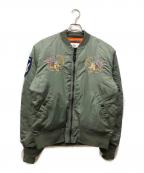HOUSTONヒューストン）の古着「EMBROIDERY MA-1ジャケット」｜オリーブ