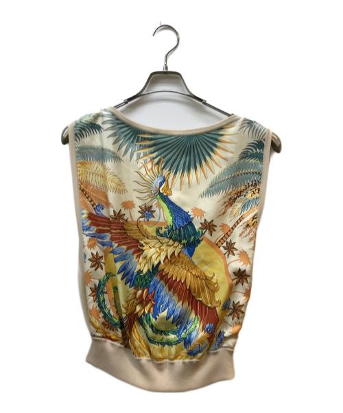 HERMES（エルメス）HERMES (エルメス) シルクノースリーブニット 不死鳥の神話 ベージュ サイズ:34の古着・服飾アイテム