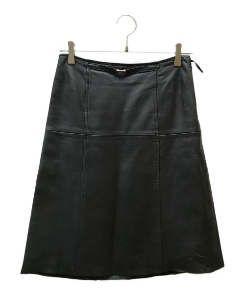 BURBERRY BLUE LABEL（バーバリー ブルー レーベル）BURBERRY BLUE LABEL (バーバリーブルーレーベル) ラムレザースカート ブラック サイズ:Mの古着・服飾アイテム