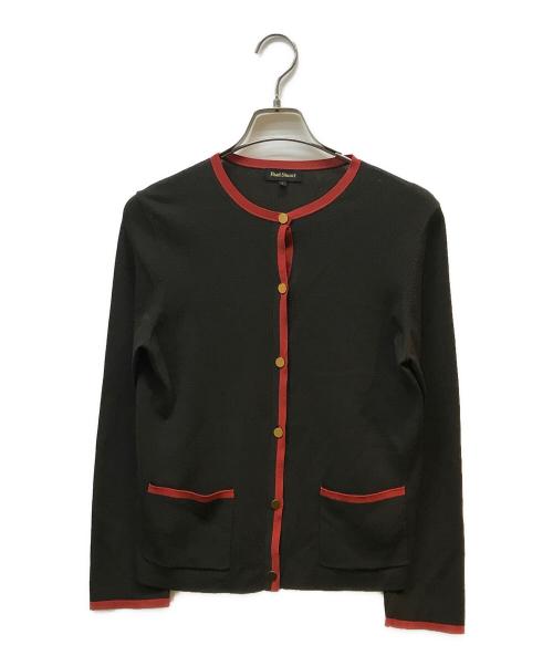 Paul Stuart（ポールスチュアート）Paul Stuart (ポールスチュアート) アセテートストレッチ クルーネックカーディガン ブラウン×レッド サイズ:6の古着・服飾アイテム