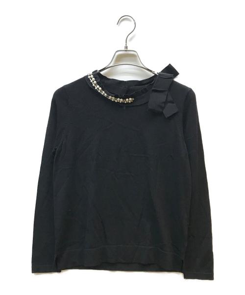 LANVIN COLLECTION（ランバンコレクション）LANVIN COLLECTION (ランバンコレクション) パールビーズ長袖ニットプルオーバー ブラック サイズ:38の古着・服飾アイテム