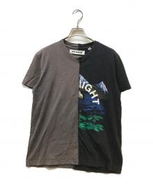 OFFWHITE×MIDNIGHT STUDIOS（オフホワイト×ミッドナイト スタジオ）の古着「スプリットデザインTシャツ」｜ブラウン×ブラック