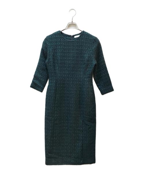 JENNE（ジェンヌ）JENNE (ジェンヌ) クラシックIラインツイードワンピース グリーン サイズ:Ｓの古着・服飾アイテム