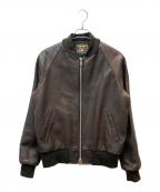 VANSONバンソン）の古着「レザーチームジャケット」｜ブラウン