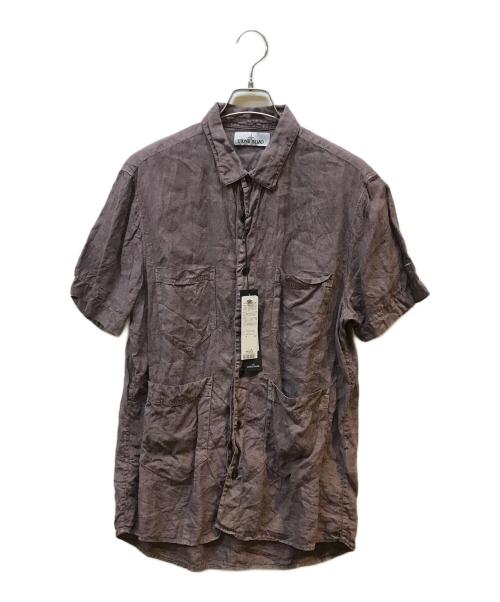 STONE ISLAND（ストーンアイランド）STONE ISLAND (ストーンアイランド) 4ポケット ガーメントダイリネンシャツ パープル サイズ:Lの古着・服飾アイテム