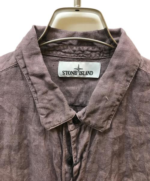 STONE ISLAND（ストーンアイランド）STONE ISLAND (ストーンアイランド) 4ポケット ガーメントダイリネンシャツ パープル サイズ:Lの古着・服飾アイテム