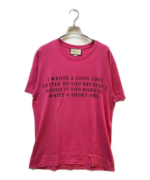 GUCCI（グッチ）GUCCI (グッチ) 18SS メッセージプリントTシャツ ピンク サイズ:Lの古着・服飾アイテム