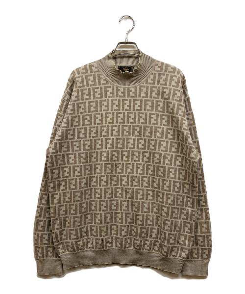 FENDI（フェンディ）FENDI (フェンディ) VIRGIN WOOL ズッカ柄モックネックニット ベージュ サイズ:52の古着・服飾アイテム