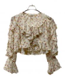 COCODEAL（ココディール）の古着「フラワープリントフリルカーディガン×シャーリングキャミソール」｜ベージュ