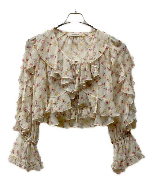 COCODEAL（ココディール）COCODEAL (ココディール) フラワープリントフリルカーディガン×シャーリングキャミソール ベージュ サイズ:SIZE 2の古着・服飾アイテム