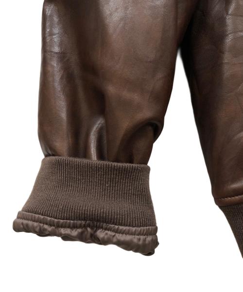 PAPAS（パパス）PAPAS (パパス) ムートン地衿 レザーダウンジャケット ブラウン サイズ:Mの古着・服飾アイテム