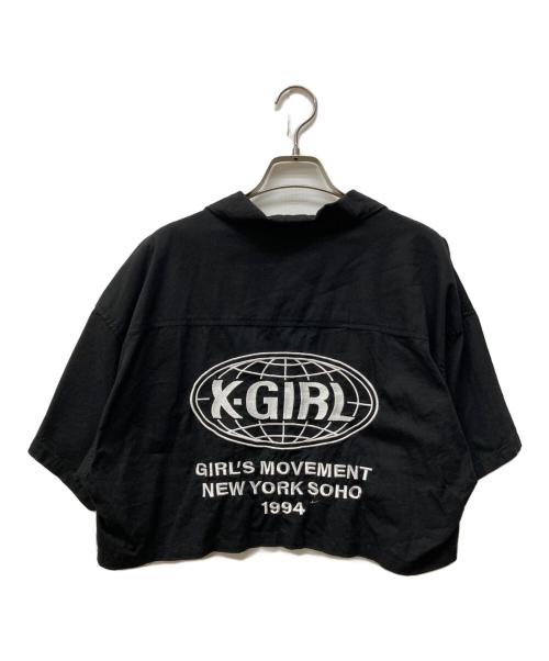 X-GIRL（エックスガール）X-girl (エックスガール) WORLD LOGO OPEN COLLAR CROPPED SHIRT ブラック サイズ:Sの古着・服飾アイテム