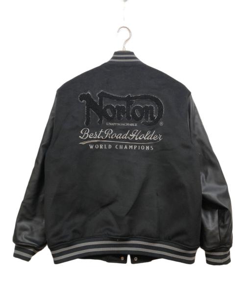 Norton（ノートン）Norton (ノートン) ロゴサガラ刺繍 モノトーン メルトンスタジャン ブラック サイズ:SIZE XXLの古着・服飾アイテム