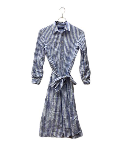 POLO RALPH LAUREN（ポロ・ラルフローレン）POLO RALPH LAUREN (ポロ・ラルフローレン) ストライプリネンシャツワンピース スカイブルー サイズ:SIZE 0の古着・服飾アイテム