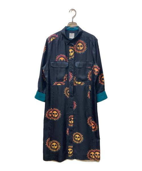 PAUL SMITH（ポールスミス）Paul Smith (ポールスミス) 太陽柄シャツワンピース ブラック×グリーン サイズ:44Lの古着・服飾アイテム