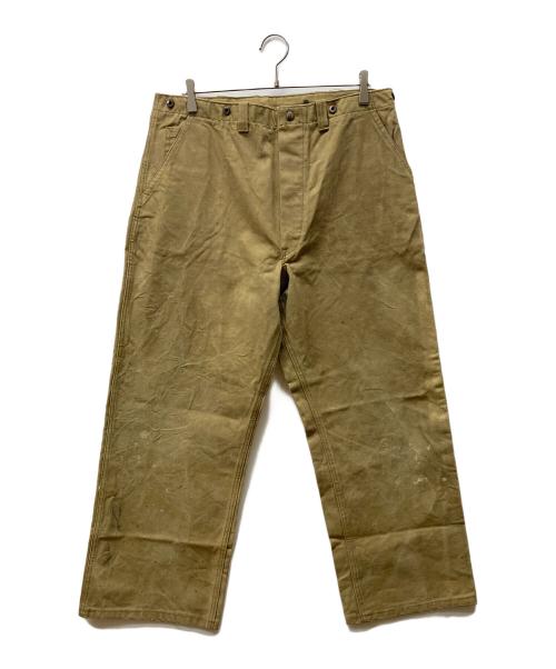 Hirsch weis（ハーシュワイス）hirsch weis (ハーシュワイス) 黒刺繍タグ ダックパンツ ベージュ サイズ:記載なしの古着・服飾アイテム