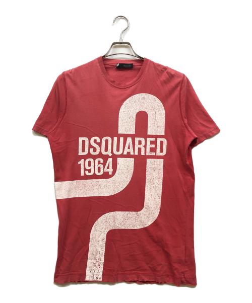 DSQUARED2（ディースクエアード）DSQUARED2 (ディースクエアード) ダメージ加工ロゴプリントTシャツ ピンク サイズ:Mの古着・服飾アイテム