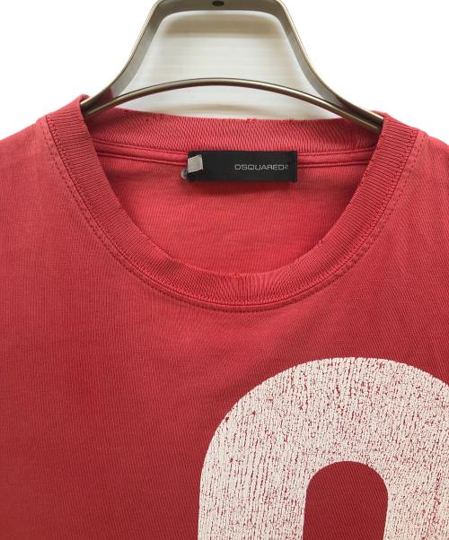 DSQUARED2（ディースクエアード）DSQUARED2 (ディースクエアード) ダメージ加工ロゴプリントTシャツ ピンク サイズ:Mの古着・服飾アイテム