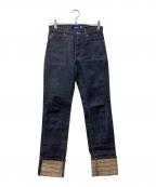 BURBERRY BLUE LABELバーバリーロンドンブルーレーベル）の古着「裏ノヴァチェックリジットデニムパンツ」｜インディゴ
