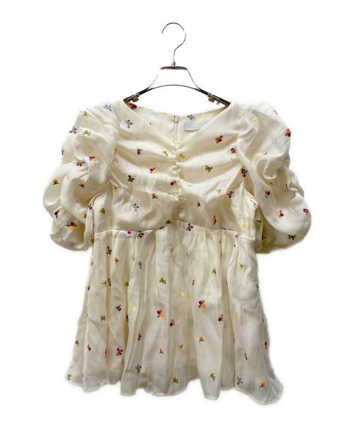 CELFORD（セルフォード）CELFORD (セルフォード) 小花刺繍ペプラムブラウス ベージュ サイズ:38の古着・服飾アイテム