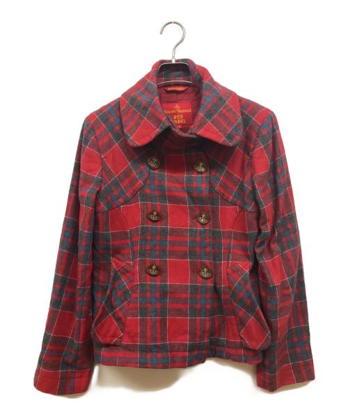 Vivienne Westwood RED LABEL（ヴィヴィアンウエストウッドレッドレーベル）Vivienne Westwood RED LABEL (ヴィヴィアンウエストウッドレッドレーベル) チェックショートトレンチコート レッド サイズ:2の古着・服飾アイテム