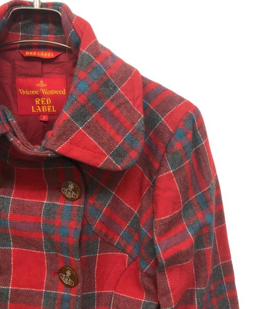 Vivienne Westwood RED LABEL（ヴィヴィアンウエストウッドレッドレーベル）Vivienne Westwood RED LABEL (ヴィヴィアンウエストウッドレッドレーベル) チェックショートトレンチコート レッド サイズ:2の古着・服飾アイテム