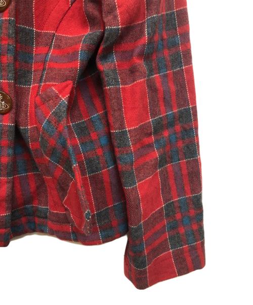 Vivienne Westwood RED LABEL（ヴィヴィアンウエストウッドレッドレーベル）Vivienne Westwood RED LABEL (ヴィヴィアンウエストウッドレッドレーベル) チェックショートトレンチコート レッド サイズ:2の古着・服飾アイテム