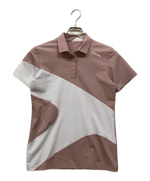 TaylorMade（テーラーメイド）TaylorMade (テーラーメイド) メタルT ストレッチポロシャツ ピンク×ホワイト サイズ:Ⅼ 未使用品の古着・服飾アイテム