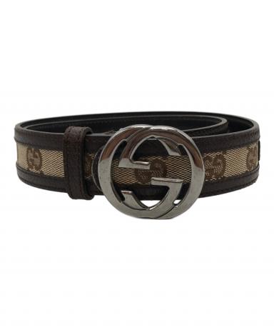 中古・古着通販】GUCCI (グッチ) GGキャンバス×レザー ベルト ブラウン