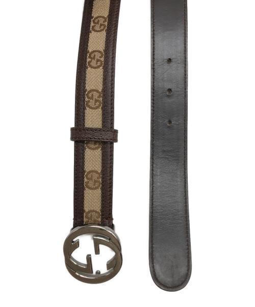 GUCCI（グッチ）GUCCI (グッチ) GGキャンバス×レザー ベルト ブラウンの古着・服飾アイテム