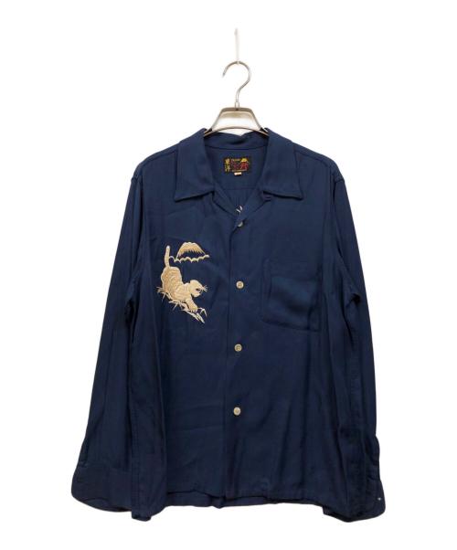 東洋エンタープライズ（トウヨウエンタープライズ）東洋エンタープライズ (トウヨウエンタープライズ) JAPAN MAP L/S SUKA RAYON SHIRT ネイビー サイズ:Mの古着・服飾アイテム