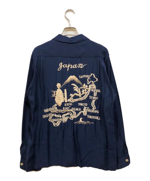 東洋エンタープライズ（トウヨウエンタープライズ）東洋エンタープライズ (トウヨウエンタープライズ) JAPAN MAP L/S SUKA RAYON SHIRT ネイビー サイズ:Mの古着・服飾アイテム