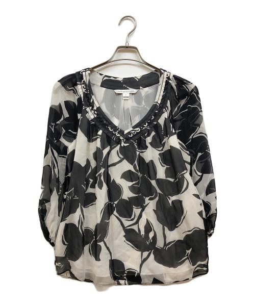 DIANE VON FURSTENBERG（ダイアンフォンファステンバーグ）DIANE VON FURSTENBERG (ダイアンフォンファステンバーグ) シルクブラウス ブラック×ホワイト サイズ:記載なしの古着・服飾アイテム