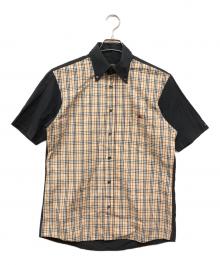 BURBERRY BLACK LABEL（バーバリーブラックレーベル）の古着「フロントノヴァチェック ショートスリーブシャツ」｜ベージュ×ブラック