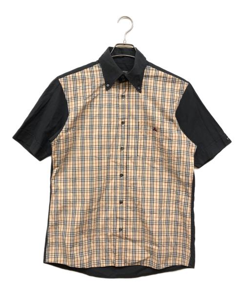 BURBERRY BLACK LABEL（バーバリーブラックレーベル）BURBERRY BLACK LABEL (バーバリーブラックレーベル) フロントノヴァチェック ショートスリーブシャツ ベージュ×ブラック サイズ:2の古着・服飾アイテム