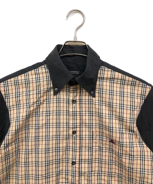 BURBERRY BLACK LABEL（バーバリーブラックレーベル）BURBERRY BLACK LABEL (バーバリーブラックレーベル) フロントノヴァチェック ショートスリーブシャツ ベージュ×ブラック サイズ:2の古着・服飾アイテム