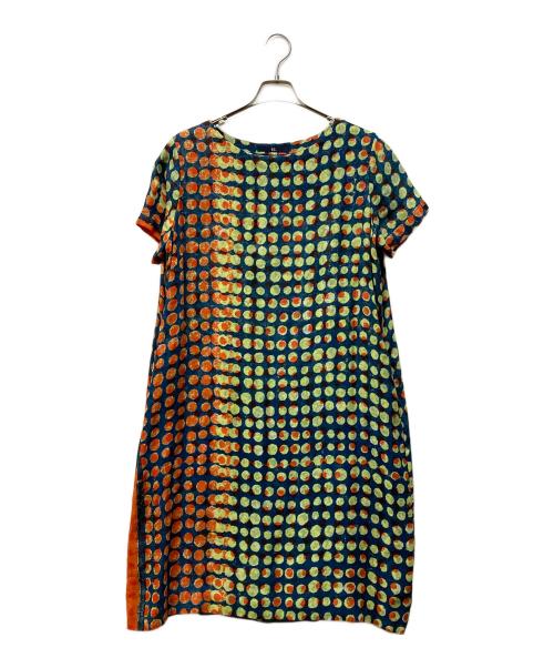 45R（フォーティファイブ・アール）45R (フォーティファイブ・アール) リネン二重織りの水玉ワンピース オレンジ×ブルーの古着・服飾アイテム