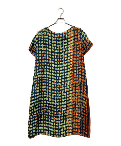 45R（フォーティファイブ・アール）45R (フォーティファイブ・アール) リネン二重織りの水玉ワンピース オレンジ×ブルーの古着・服飾アイテム