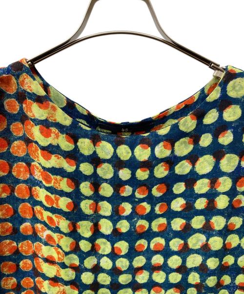 45R（フォーティファイブ・アール）45R (フォーティファイブ・アール) リネン二重織りの水玉ワンピース オレンジ×ブルーの古着・服飾アイテム