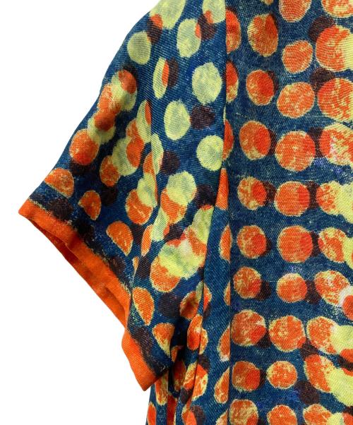 45R（フォーティファイブ・アール）45R (フォーティファイブ・アール) リネン二重織りの水玉ワンピース オレンジ×ブルーの古着・服飾アイテム