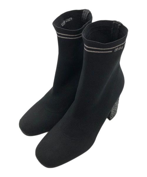 MIU MIU（ミュウミュウ）MIU MIU (ミュウミュウ) 19AW グリッターヒールブーツ ブラック サイズ:SIZE 37の古着・服飾アイテム
