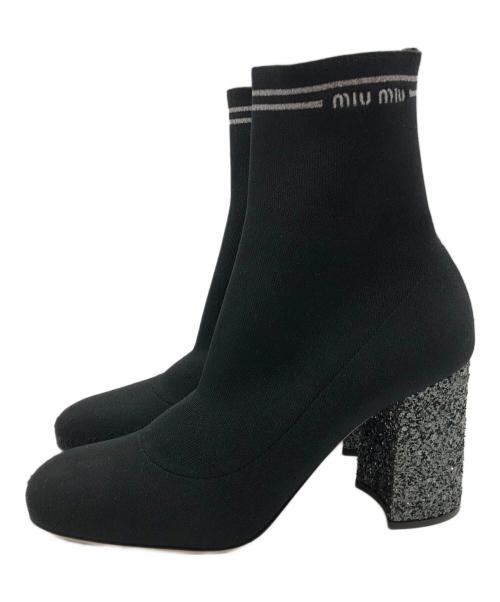 MIU MIU（ミュウミュウ）MIU MIU (ミュウミュウ) 19AW グリッターヒールブーツ ブラック サイズ:SIZE 37の古着・服飾アイテム