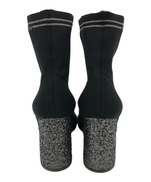 MIU MIU（ミュウミュウ）MIU MIU (ミュウミュウ) 19AW グリッターヒールブーツ ブラック サイズ:SIZE 37の古着・服飾アイテム