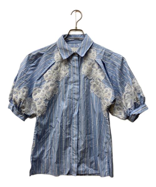 3.1 phillip lim（スリーワンフィリップリム）3.1 phillip lim (スリーワンフィリップリム) レースストライプショートスリーブシャツ ブルー サイズ:SIZE 0の古着・服飾アイテム